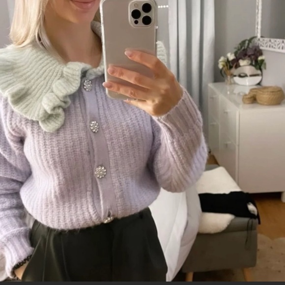 LAST 1!🔥ZARA COMBINATION BIB COLLAR KNIT CARDIGAN - Picture 6 of 16